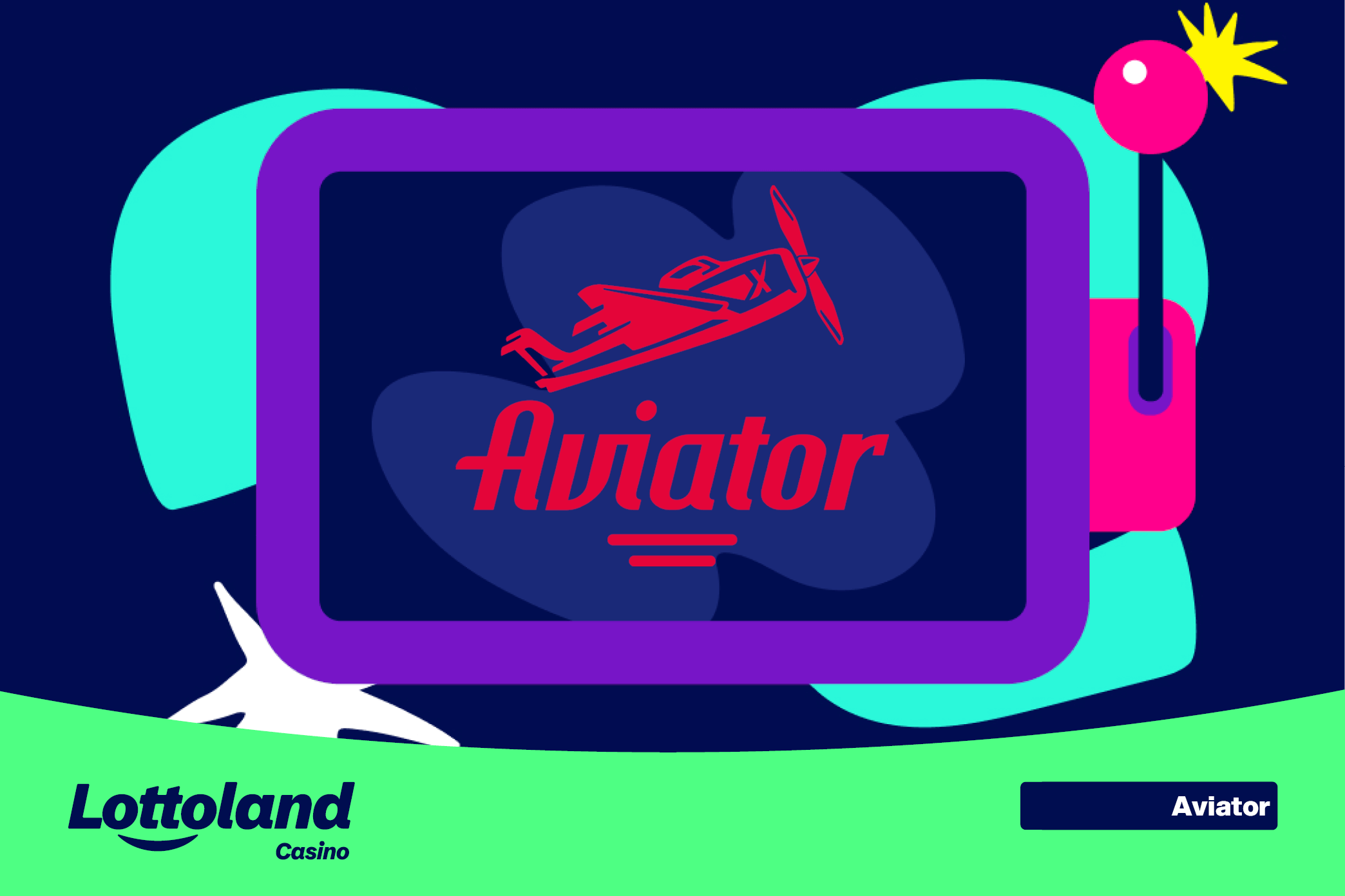 An image of the aviator slot game's logo on a lottoland branded background